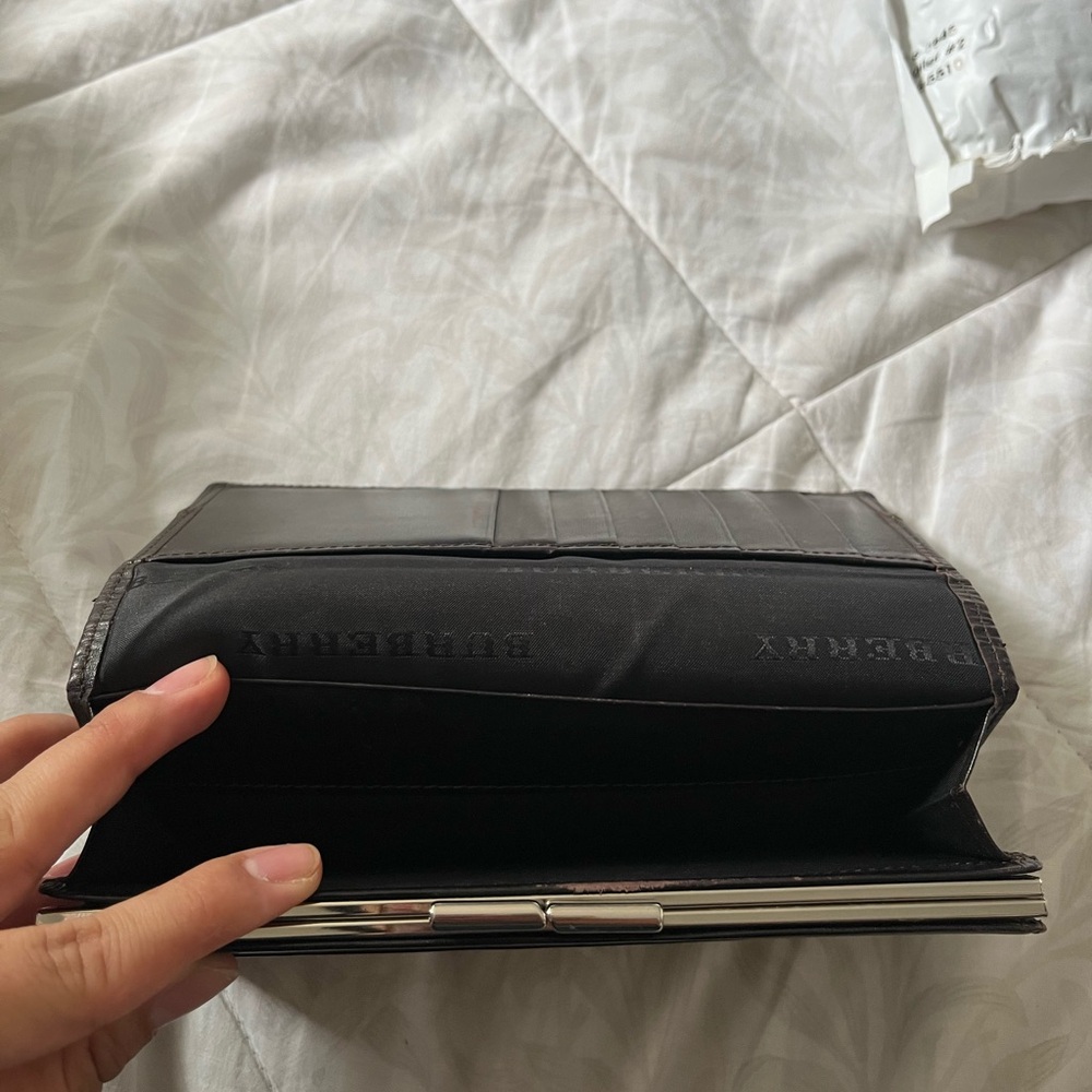 Burberry Kiss Check Long Wallet with Dark Brown Leather Trim! - Picture 6 of 6